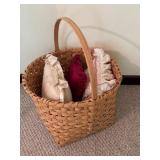 Woven Basket with Three Decorative Pillows