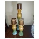 3 Ceramic Candlesticks with Candles