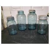 4 Blue Ball Mason Jars