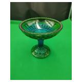 Vintage Jeanette Blue Green Pedestal Dish