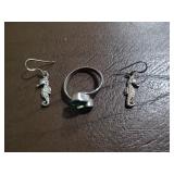 Sterling Silver Seahorse Earrings & Ring