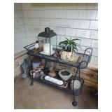 Wrought Iron Outdoor Cart & Contents