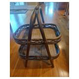 Vintage Bamboo Wicker 2 Tier Serving Tray