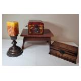 Wood Boxes, Pedestal, and Candle Set