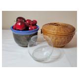 Ceramic, Glass, and Woven Basket Set