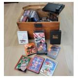 Wooden Chest with DVDs and Player