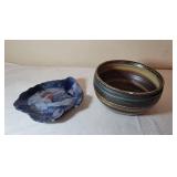 Signed Pottery Bowl and Platter Set