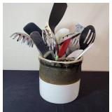 Handmade Crock with Kitchen Utensils