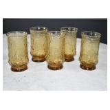 Set of 5 Vtg Anchor Hocking Rainflower Glass Tumbs
