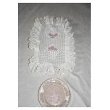 Pink Depression Glass Plate & Table Doillie