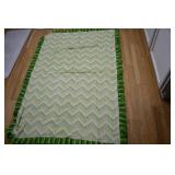 Vtg Crocheted Afghan Green & Yellow