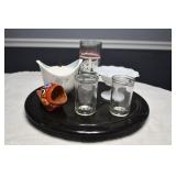 Vtg Lazy Susan with Vtg Glassware, Sugar Bowl