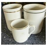 3 White Mugs with Gold Trim