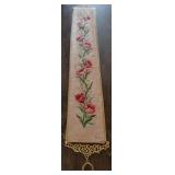 Vtg Floral Needlepoint With Brass Hanger