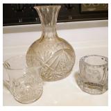 Vtg Crystal Decanter, Pitcher, & Holder