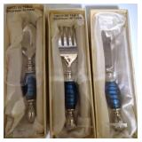 Vtg Set of Blue Handle Serving Utensils
