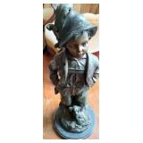 Vtg Cast Metal Boy with Dog Sculpture