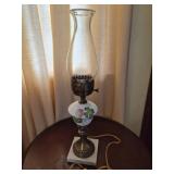Vtg Floral Hurricane Electric Table Lamp