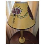 Vtg Painted Metal Lamp W/ Floral Shade