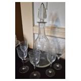 Vtg Crystal Decanter and Glass Set