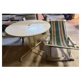 Vtg Metal Patio Table & Wooden Chair