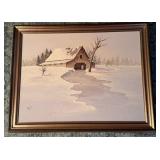 1980 Signed by Becky Oil on Canvas-Winter Scene