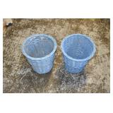 Pair of Vtg Blue Wicker Waste Baskets