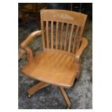 Vtg Solid Wood Rolling Swivel Office Chair