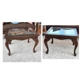 Wood and Glass End Tables with Carved Details