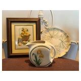 Framed Lemons Picture, Ceramic Jug and Plate