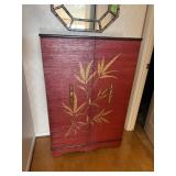 Red Lacquered Cabinet With Bamboo Design