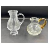 One Mouthblown Glass & One Glass Pitcher with Hand