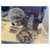 Decorative Items Set With Plate and Faux Plants