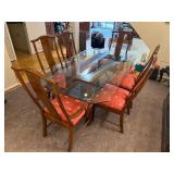 Glass Top Dining Table with Carved Chairs