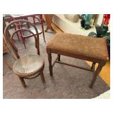 Thonet-Style Chair and Upholstered Stool