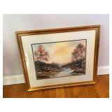 Framed Landscape Watercolor by M. Stork