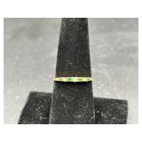 14K Gold Band with Green and Clear Stones
