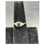 14K Gold Ring With Blue Stone and CZ Accents