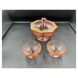 Pink Glass Compote Set with Gold Detailing