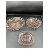 3 Pink Depression Glass Plates