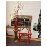 Red Table With Glass Top and Vase Set