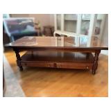 Glass-Top Wooden Coffee Table with Drawers