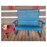 Blue Wooden Glider Bench and Side Table