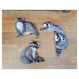3 Decorative Raccoon Sculptures