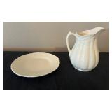 Vtg White Ceramic Pitcher/Plate