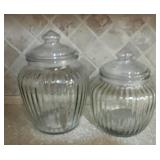 2 Vtg Ribbed Glass Jars