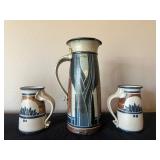 Vtg Handmade Ceramic Pitcher Set