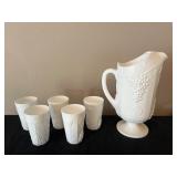 Vtg White Milk Glass Pitcher Set