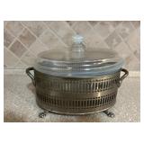 Vtg Glass Dish w/Metal Holder 9ï¿½ï¿½x6ï¿½ï¿½x7ï¿½ï¿½