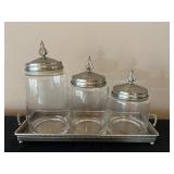 Glass Jars w/Metal Tray